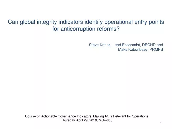 can global integrity indicators identify operational entry points for anticorruption reforms
