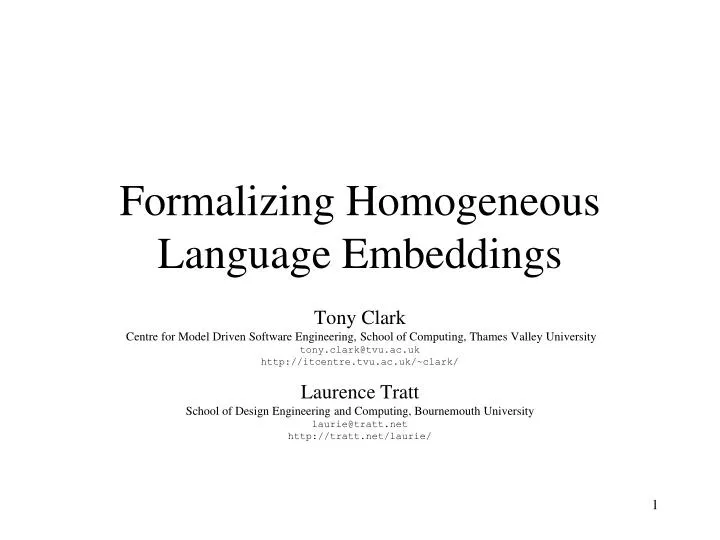formalizing homogeneous language embeddings