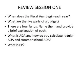 REVIEW SESSION ONE