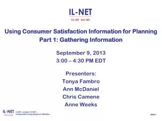 Using Consumer Satisfaction Information for Planning Part 1: Gathering Information
