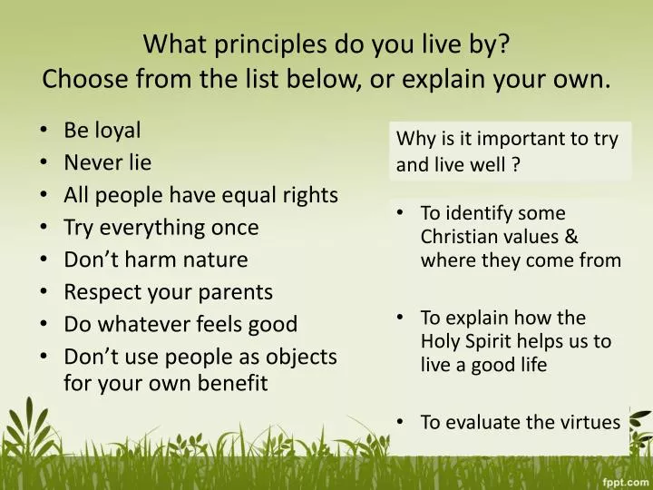 what principles do you live by choose from the list below or explain your own