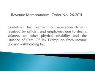 Revenue Memorandum Order No. 26-2011