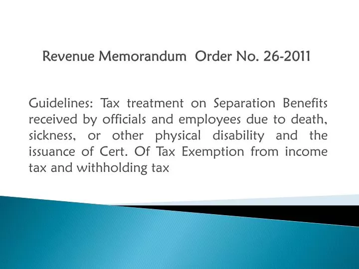 revenue memorandum order no 26 2011
