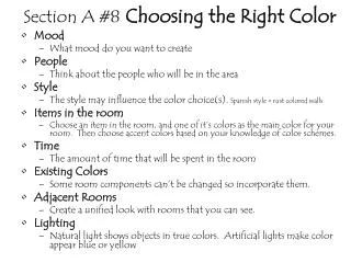 Section A #8 Choosing the Right Color