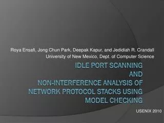 Idle Port Scanning and Non-interference Analysis of Network Protocol Stacks Using Model Checking