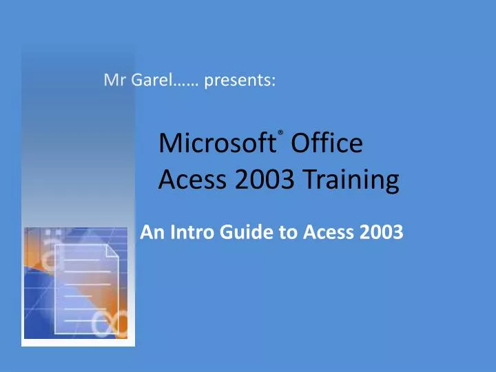 microsoft office acess 2003 training