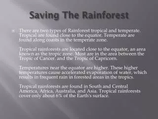 Saving The Rainforest