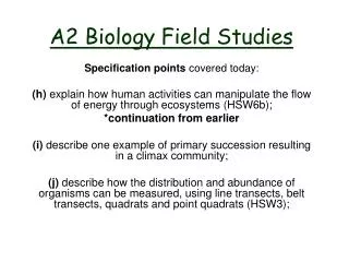 A2 Biology Field Studies