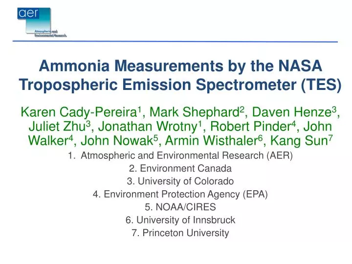 ammonia measurements by the nasa tropospheric emission spectrometer tes