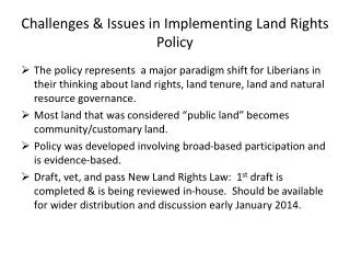 challenges issues in implementing land rights policy