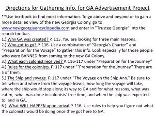 Directions for Gathering Info. for GA Advertisement Project