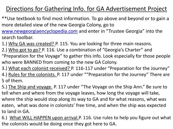 directions for gathering info for ga advertisement project