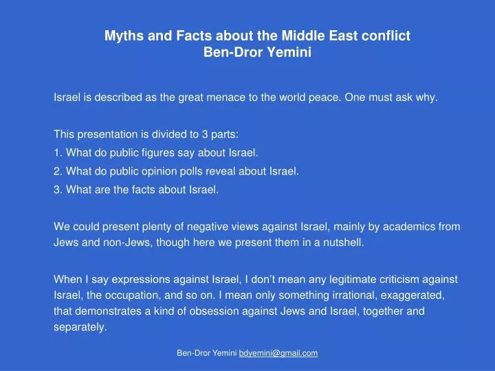 myths and facts about the middle east conflict ben dror yemini