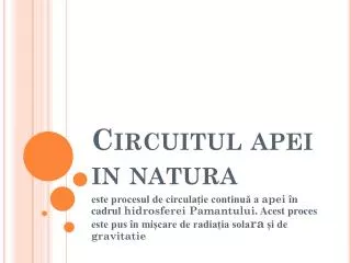 circuitul apei in natura