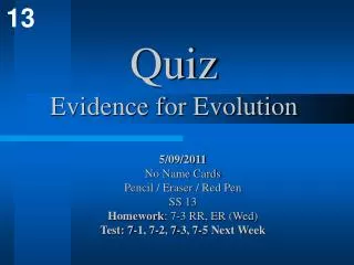 Quiz Evidence for Evolution