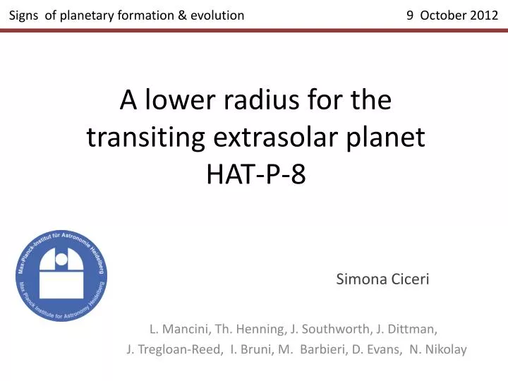 a lower radius for the transiting extrasolar planet hat p 8