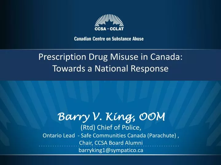 prescription drug misuse in canada towards a national response