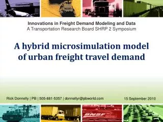 Innovations in Freight Demand Modeling and Data A Transportation Research Board SHRP 2 Symposium