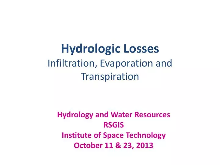 hydrologic losses infiltration evaporation and transpiration