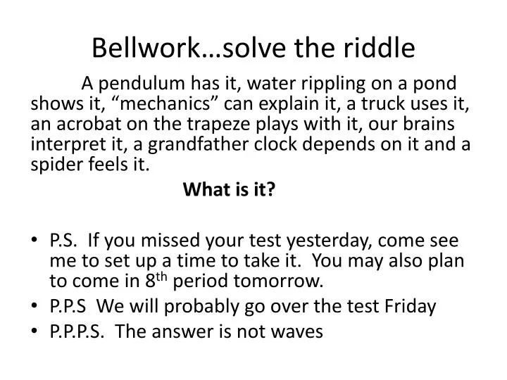 bellwork solve the riddle