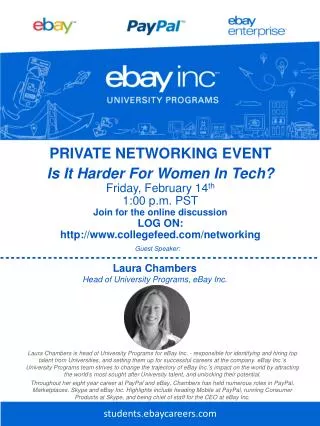 PRIVATE NETWORKING EVENT Is It Harder For Women In Tech ? Fri day , February 14 th