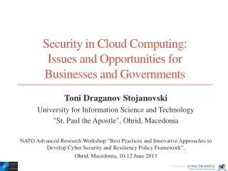 Security in Cloud Computing: Issues and Opportunities for Businesses and Governments