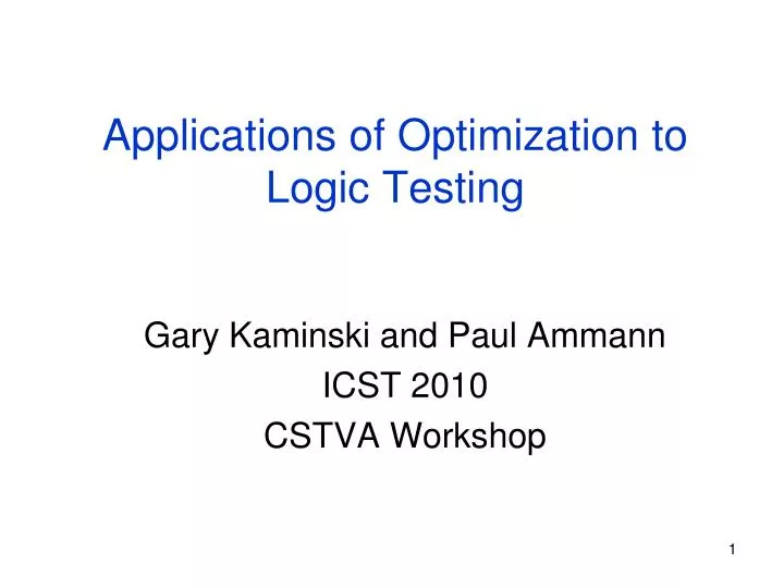 applications of optimization to logic testing