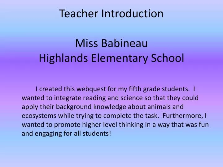 teacher introduction miss babineau highlands elementary school