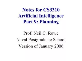 Notes for CS3310 Artificial Intelligence Part 9: Planning