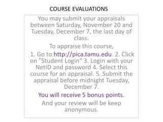 COURSE EVALUATIONS