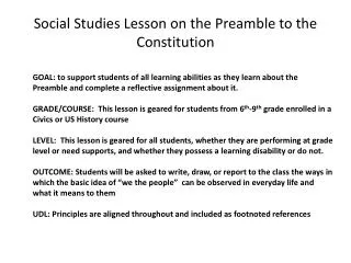Social Studies Lesson on the Preamble to the Constitution