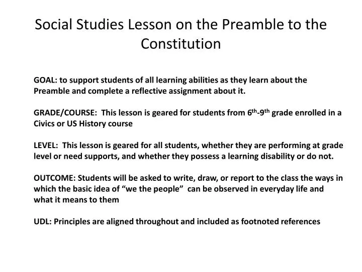 social studies lesson on the preamble to the constitution