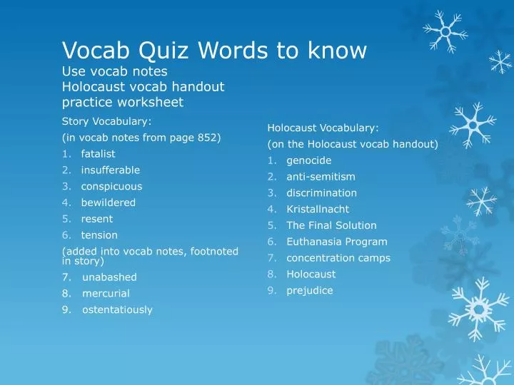 vocab quiz words to know use vocab notes holocaust vocab handout practice worksheet