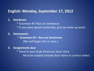 English: Monday, September 17, 2012
