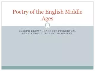 Poetry of the English Middle Ages