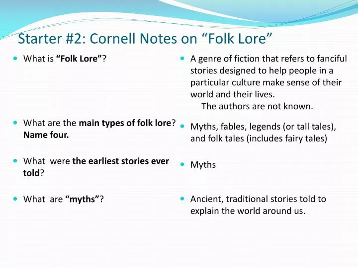 starter 2 cornell notes on folk lore
