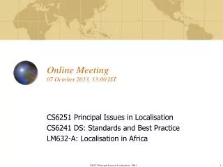 Online Meeting 0 7 October 2013, 13:00 IST