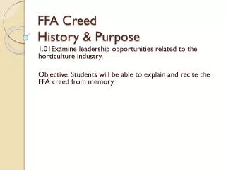 FFA Creed History &amp; Purpose