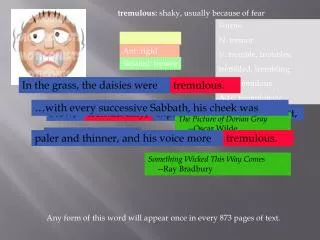 tremulous: shaky, usually because of fear