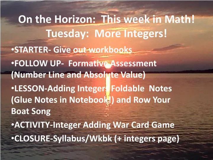 on the horizon this week in math tuesday more integers