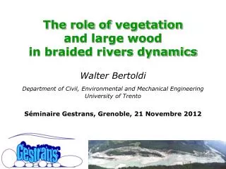 The role of vegetation and large wood in braided rivers dynamics Walter Bertoldi