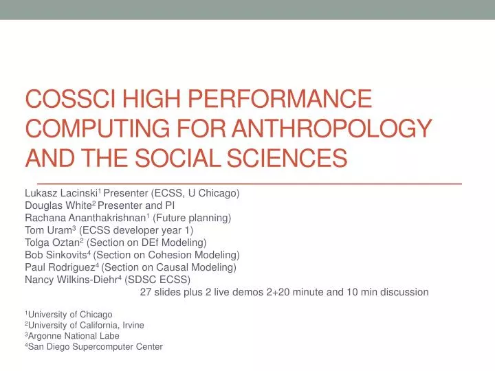 cossci high performance computing for anthropology and the social sciences