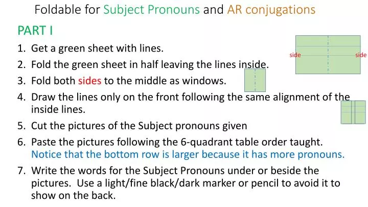 foldable for subject pronouns and ar conjugations