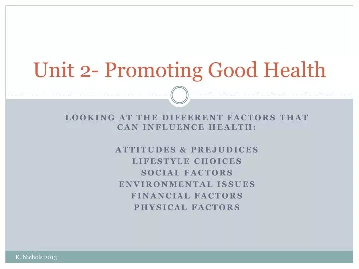 unit 2 promoting good health