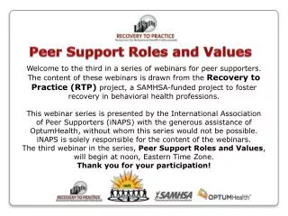 Peer Support Roles and Values