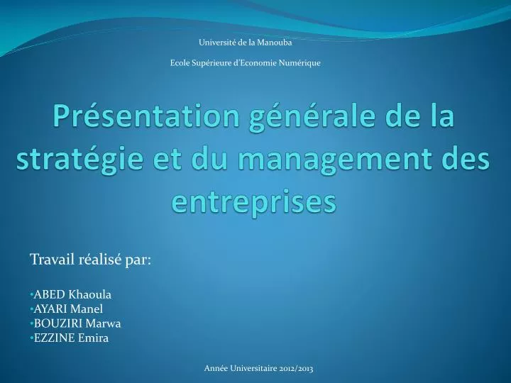 pr sentation g n rale de la strat gie et du management des entreprises