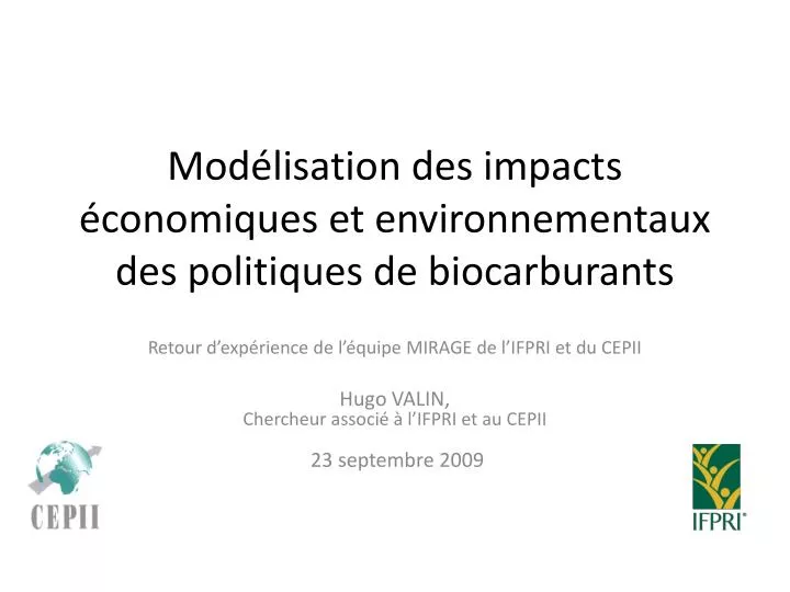 mod lisation des impacts conomiques et environnementaux des politiques de biocarburants