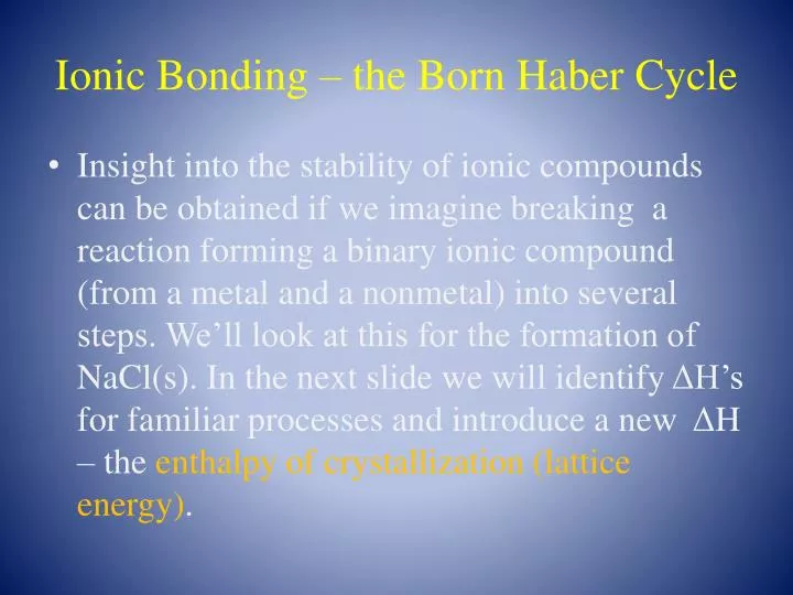 ionic bonding the born haber cycle