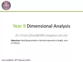 Year 9 Dimensional Analysis