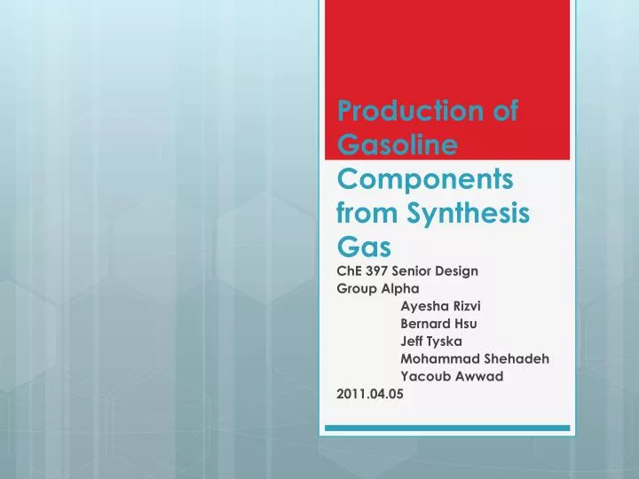 production of gasoline components from synthesis gas
